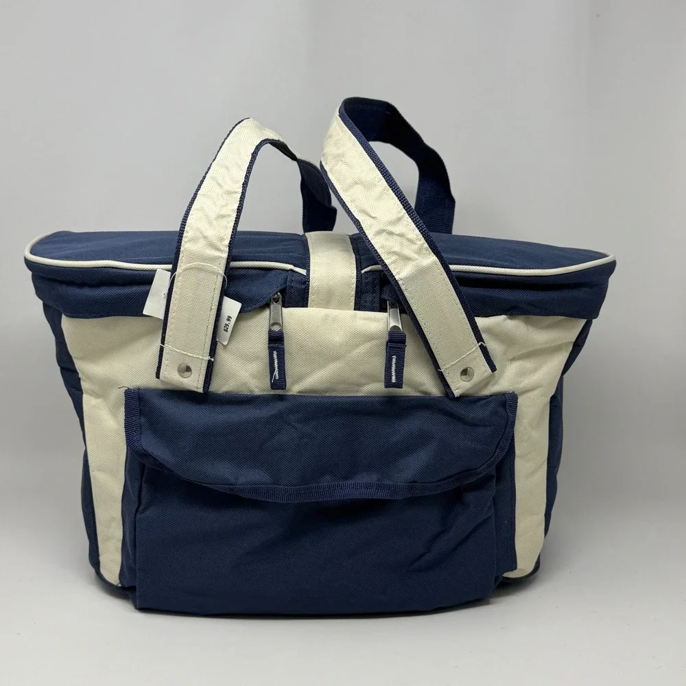 Yankee Candle Navy Blue‎ Cream Insulated Picnic Cooler Tote Bag Lunch Preppy